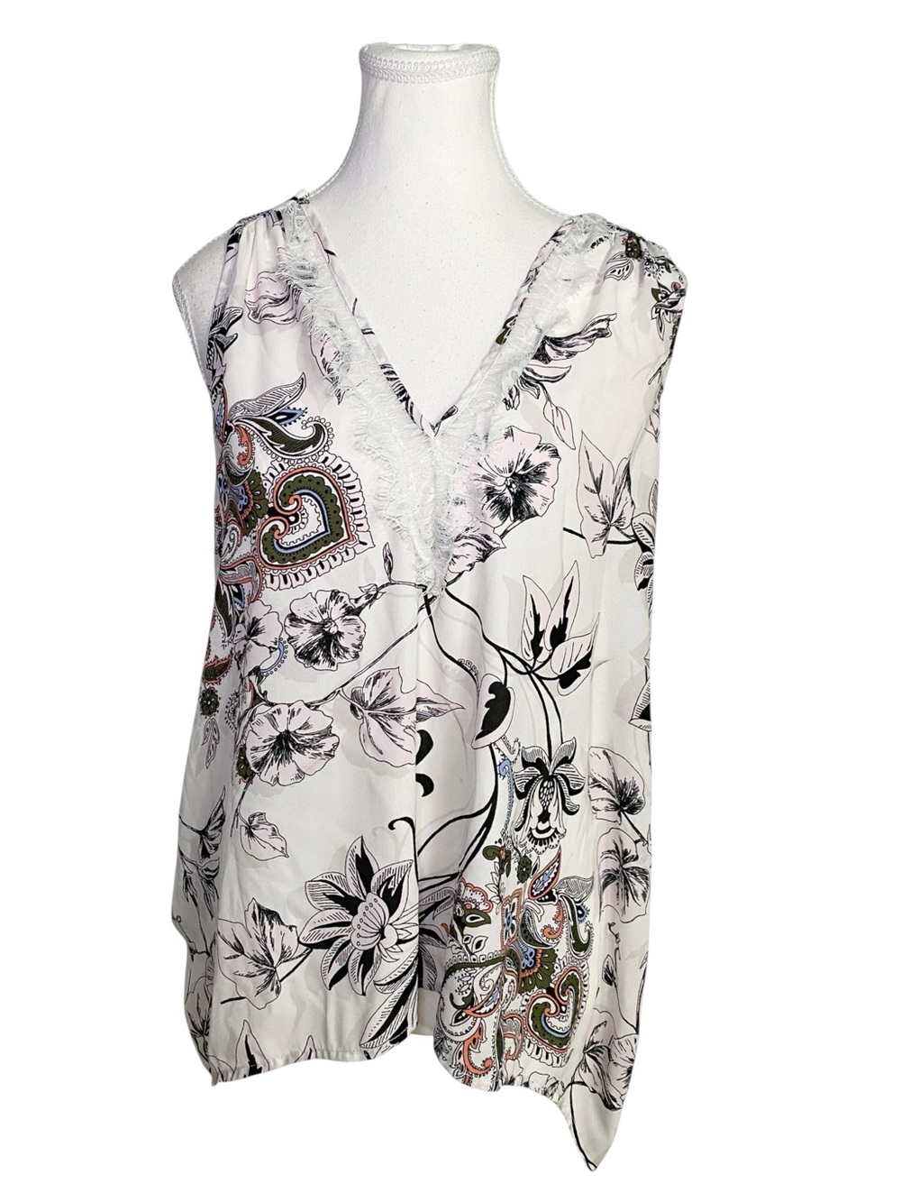 Heartsoul Mixed Print Floral Paisley V-Neck Lace Trim Tank Top XL